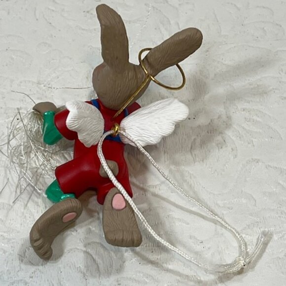 VTG 1994 Hallmark Keepsake Flying "Angel Hare" w/Brass Halo Christmas Ornament - Picture 13 of 14